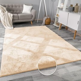 BedLooms Rugs Living Room 60x110 cm, Fluffy Faux Rabbit Fur Beige Area Rugs for Bedroom Rug – Machine Washable Rug Thick Low Pile Floor Carpet Bedside Rug for Kids Room, Non Shed & Anti Slip Rug