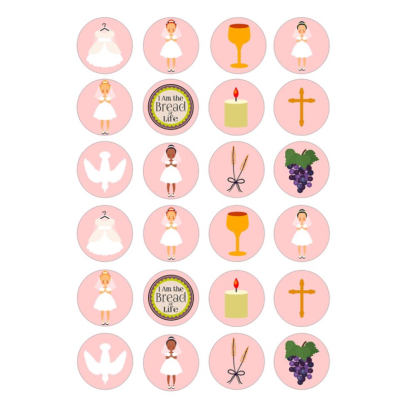 Communion Girl Style edible Wafer Card 24 pre cut Cupcake