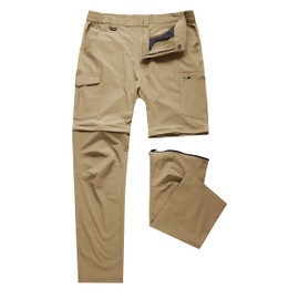 Men's Hiking Pants Convertible Zip Off Lightweight Waterproof Quick Dry Outdoor Fishing Travel Safari Camping Khaki 36