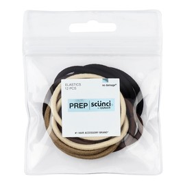 Scunci Prep No Damage Hair Elastics, 12-Pack, Neutral Colors for All Hair Types, Strong Hold, Crease-Free, Metal-Free Hair Ties with Storage Pouch, Gentle on Hair, Perfect for Everyday Styling