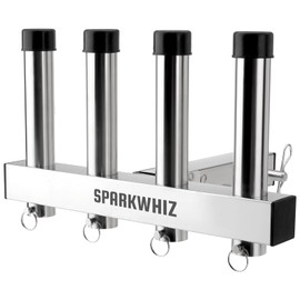 SPARKWHIZ Hitch Fishing Rod Holder, Stainless Steel Hitch Mount Rod Holder, 4 Link Tube for 2" Hitch Receivers with Quick Release Pin,Truck Adjustment Fishing Rod Rack, Fishing Pole Holder