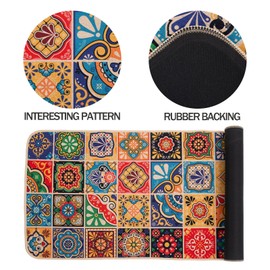 JDGHGB Mexican Talavera Kitchen Rugs Sets of 2,Tile Print Colorful Kitchen Rugs Non Slip Washable Mexican Talavera Decor for Home Kitchen Laundry