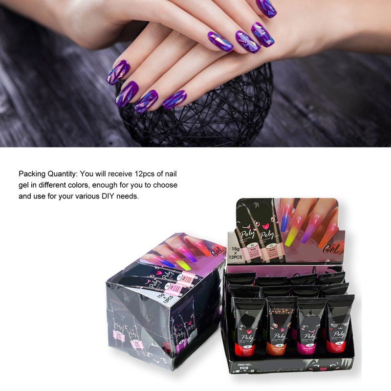 12 Pcs 15ml Nail Extension Gel Painless Odorless Safe UV