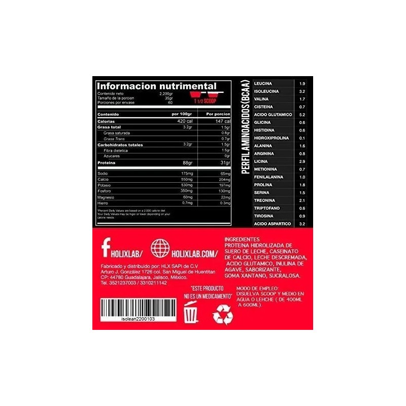 Proteina Whey Isolatada Hidrolizada Holix Lab 2.2kg 60 Serv Sabor