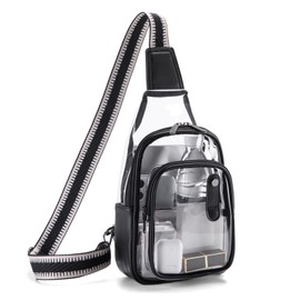 XYWstore Clear Bag for Stadium Events, Clear Purses For Women Stadium Crossbody Clear Fanny pack For Women Concert Bag (BLACK)