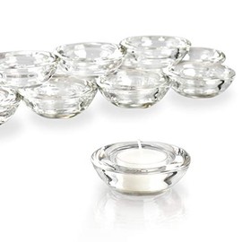 ELIVIA Clear Tealight Candle Holders - Set of 12, Round Chunky Glass Candle Holder, 3" Diameter - CH01