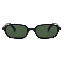 JCTAIFOO Retro Small Rectangular Sunglasses for Men and Women, Vintage Narrow Frame Square Glasses, Black/Dark Green