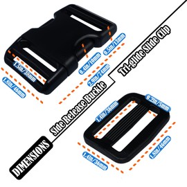 Buckles for Straps 1.5 Inch, 4 Pack Quick Side Release Plastic Buckle Clip + 8 PCS Tri-Glide Slide Clip, Heavy Duty Dual Adjustable No Sewing Clips Snaps, Backpack Parachute Dog Collars Replacement.