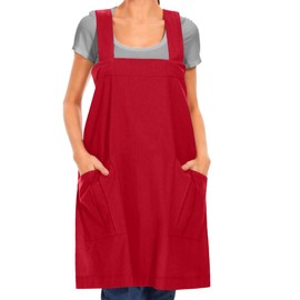 Women's Cotton Cross Back Apron Casual Pinafore Dress with Big Pockets Loose Square Apron for Baking Cooking Gardening