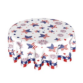 USA Flag Tablecloth Round Patriotic American Flag Tablecloth 4th of July Tabletop Circle Table Cloth 60Inch Memorial Day Heat Resistant Reusable Table Cover for Holiday Kitchen Dinning Party Decor