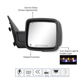 Side Mirror for Dodge Ram - Compatible with Towing Mirror 2009-2018 Dodge Ram 1500 2500 3500 4500 5500 with Power Heated Turn Signal Manual Folding Power Adjustment Only Right Side