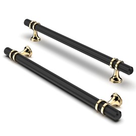 FURNIWARE Pack of 5 Cabinet Handles, Knurled Cabinet Pulls Hardware Drawer Pulls, Kitchen Cabinet Door Handles Pull, 192mm(7.6 Inch) Hole Center Gold + Black