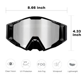 NENKI Dirt Bike Goggles with Nose Cover Motocross Goggles MX Goggles ATV Off Road Goggles for Unisex Adult (Black Frame & Silver Lens)