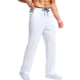 Pudolla Men's Mesh Pants with Pockets Lightweight Wide Leg Exercise Lounge Open Bottom Sweatpants(White Black L)