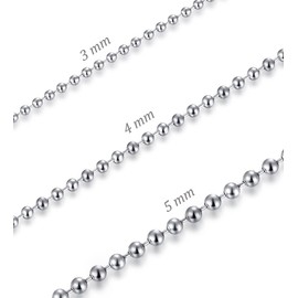 FOSIR 3Pcs Silver Ball Chain Necklace for Men, 3mm 4mm 5mm Beaded Military Chains, Stainless Steel Dog Tag Necklace Chains Set for Men, 24 Inch