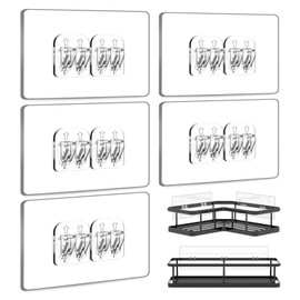 YASONIC 5-Pack Shower Caddy Adhesive Replacement - Transparent Waterproof Strips with Hooks, No Drilling Adhesive for Bath Storage Shelves, Kitchen Racks, Shower Basket & Soap Holder