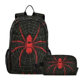 Backpacks with Lunch Bag Red Spider Hanging Bookbag Set for Boys Girls Students