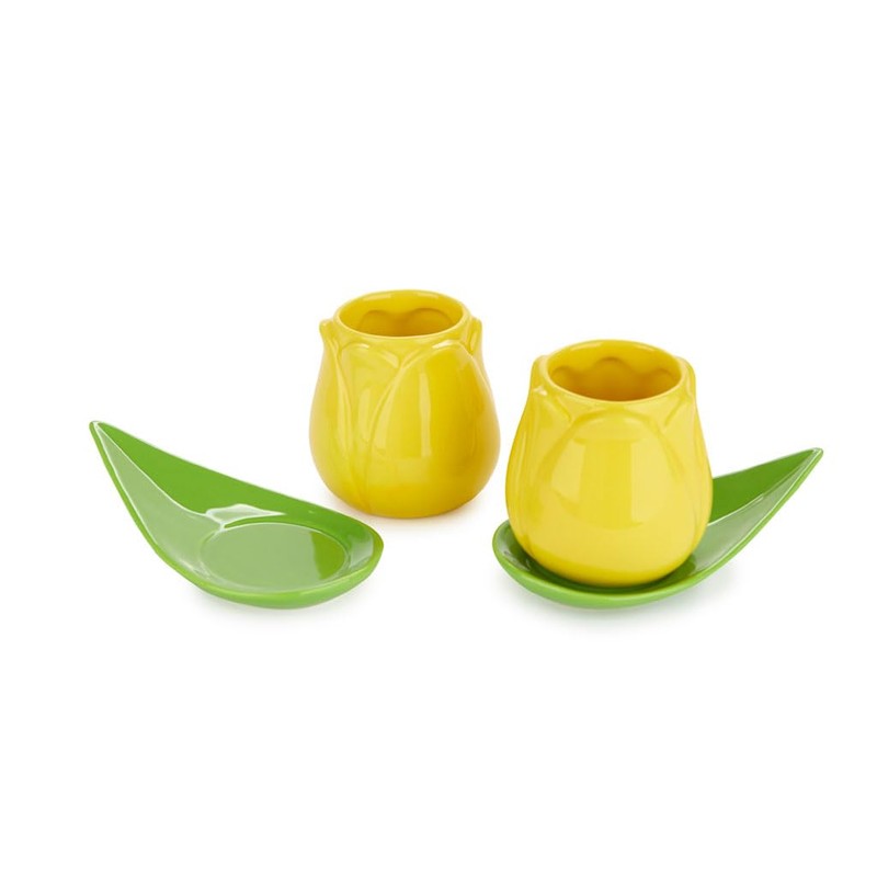balvi Tulip Coffee Cup Set Yellow/Green 2 Tulip Shaped Coffee