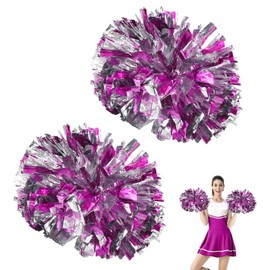 Vesaneae 2 PCS Cheerleading Pom Poms, Metallic Foil Cheer Poms, Hand Flower Pompoms for Cheerleading Sports Competitions Dance