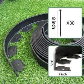 Flexible Landscape Edging 33FT, Plastic Garden Edging Borders [Extra Tall 4 in Hight] with 30 Spikes,No Dig Lawn Edging Kit Mini Fence for Grass Flower Beds Pavement Yard-Black
