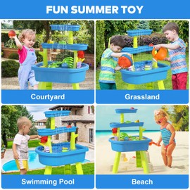 Water Table for Toddlers 3-5, 3-Tier Kids Sand Water Table with Water Toy Accessories, Summer Indoor and Outdoor Garden Pool Beach Toys, Sensory Playset Party Birthday Gift Kids Ages 3 4 5 6 7 8