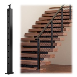 36" Stair Cable Railing Post Black Stainless Steel Square Stair Post with Adjustable Top 36"x2"x2" Cable Railing Kit for 25-35 Degrees Indoor Outdoor Stairway HP02