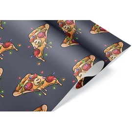 Giftini Fun Christmas Pizza Gift Wrap, Pizza Wrapping Paper, For Food Lovers, Pizza and Food Theme Party Decor Winter Holiday Xmas Present (Lights, 6 foot x 30 inch roll)