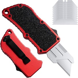 OTF Aluminum Alloy Utility Knife, Retractable Box Cutter, Heavy Duty Pocket Knife, Safety Replaceable Blade EDC Razor Knife with 10Pcs SK5 Blades (Red)
