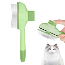 OFFCUP Fellblitz Bürste Selbstreinigende Haustierbürste für Lang- und Kurzhaarpflege, Selbstreinigender Flohkamm für Katze und Hund, Haustierbürste mit Auslöseknopf Katzenbürste (Grün)