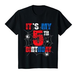 Kids It's My 5th Birthday Spider Theme Party 5 Year Old Boys Kids T-Shirt