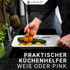 LINFELDT® Kitchen Sink Strainer Extendible 36-46.5 cm Sink Strainer for Sink Accessories - Kitchen Gadgets Drainer Sink Made of Plastic - Drip Tray for Sink in White