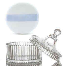 Ultra Soft Powder Puff and Container 3.3" High Density Velvet Dusting Washable Reusable Powder Puff,Body Powder Puff and Glass Jar Holder Loose Powder Box with Puff for Face Makeup(Clear)