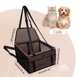 PetsHome Dog Car Seat Foldable Dog Car Booster Seat Waterproof Breathable Oxford Travel Bag for Small to Medium Dogs, Puppies, and Pets-Pure Coffee