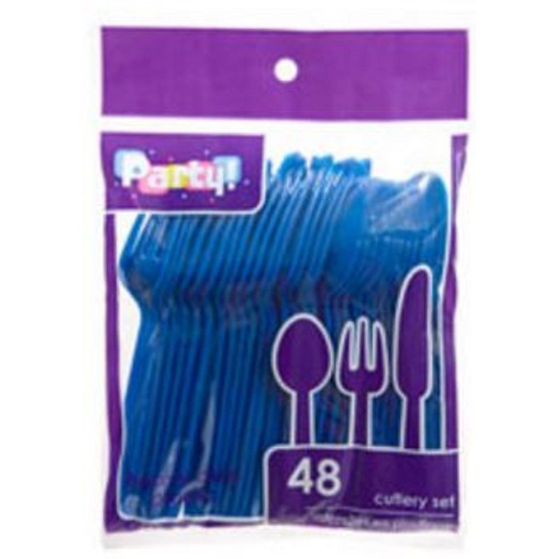 Blue Heavy Duty Plastic Cutlery Sets - 32 Spoons, 32