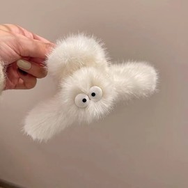 Autumn/Winter Fluffy Shark Claw Clip with Quirky Big-Eyed Character Design Free Size/Black 20ea