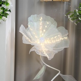 Beeveer 4.43 ft Giant LED Flower Light with Stem and Standing Base Large Artificial Silk Gauze Flower Light up Decor Craft Wedding Decor for Reception Baby Shower Birthday Party Outdoor Indoor