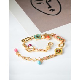 Melhill Bohemian Bracelet Gold Plated Enamel Cubic Zirconia Adjustable Boho Jewelry for Women