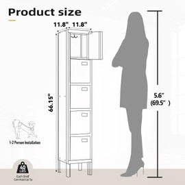 SAPITAL Metal Locker with 5 Doors, 66" Lockers for Employees Steel Storage Locker, Lockable Locker Cabinet for School, Gym, Home Office and Garage（Red）