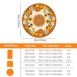 Fall Round Tablecloth 60 Inch, Fall Decorations for The Home Pumpkin Leaves Table Cloth for Round Harvest Season, Autumn Tablecloths Cover Oblong Polyester Vintage for Thanksgiving Picnic Party Dinner