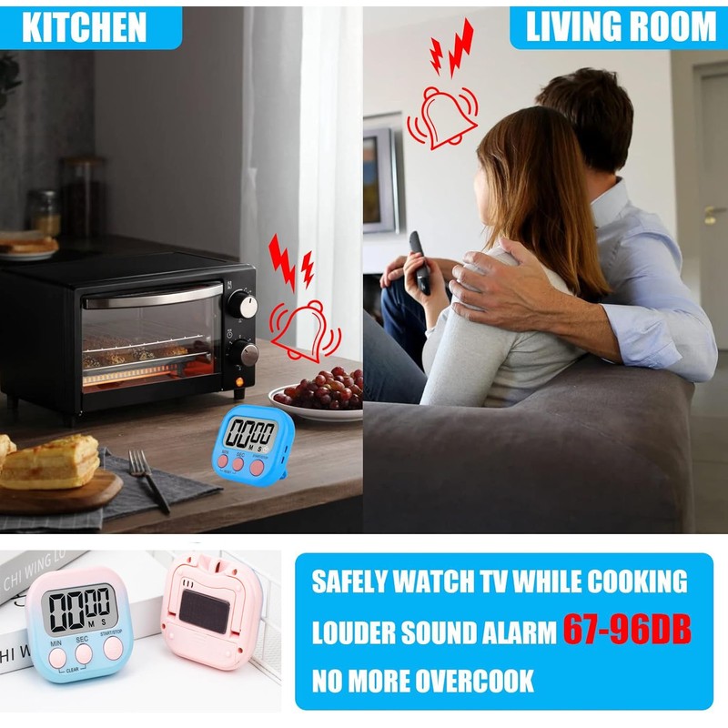 12 Pack Small Digital Timers, Timer for Kids, Magnetic Back