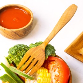 Rainforest Bowls Set of 4 Classic Javanese Teak Wood Forks - Reusable Eating Utensils - Ultra-Durable, Hot and Cold Friendly, Heavy-Duty- Premium Wooden Flatware Handcrafted by Indonesian Artisans