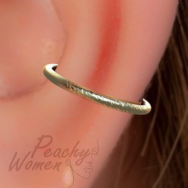 Hammered Fake Conch Earring 14k Gold Filled - 20 Gauge Faux Conch Clip Ring For Women and Men - Adjustable Clip On Ear Hoop