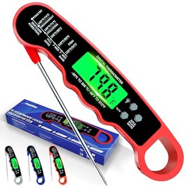 Termómetro digital para carne, termómetro digital de lectura instantánea para carne | IP67 Waterproof, Backlight, Hold Function, Magnet, LED screen, f