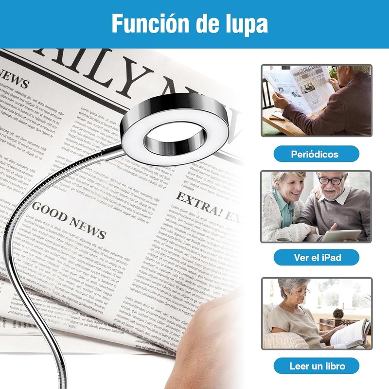 ALIMOTA Lupa con Luz LED 5X, Pinza y Brazo Ajustable