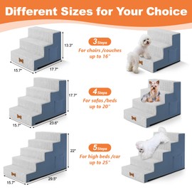 POCBLUE Dog Stairs for Small Dogs and Cats 13.3" H, 3-Step Pet Step for High Bed or Couch, Non-Slip Balanced Pet Ramp Indoor with High-Density Foam and Washable Cover, Grey