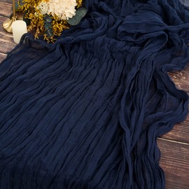 YMHPRIDE 2 Packs Cheesecloth Table Runner, 35"x120" Royal Navy Blue Rustic Gauze Fabric Boho Table Runner, Cheesecloth Wedding Table Decor Table Cloth for Wedding Party Bridal Shower Table Decorations