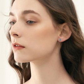 Natural Gemstone Stud Earrings for Women Sterling Silver Larimar Lapis Lazuli Turquoise Moss Agate Opal Earrings Genuine Gemstone Jewelry Gift for Women, Sterling Silver