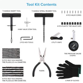 RockTrix Premium Tire Repair Kit - 48pcs with Case - Heavy Duty Automotive Tire Puncture Repair Tools - Includes Tire Plugs, Probe Tools, Insert Tool, Pliers, Gloves, Instructions, and More