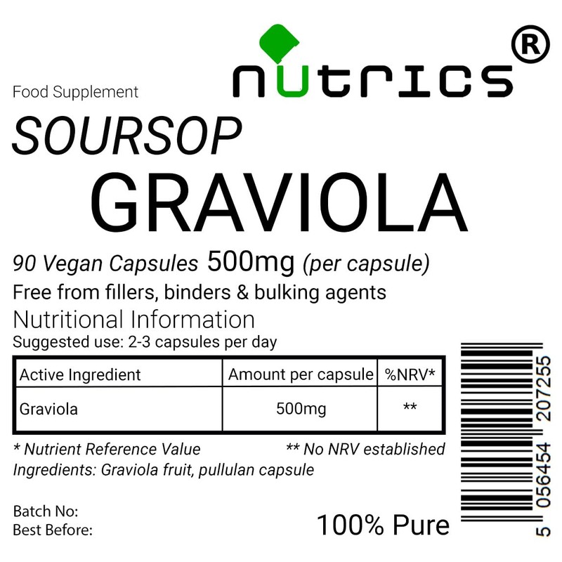 Nutrics® GRAVIOLA Fruit 500mg 90 V Capsules (1 Month Supply)