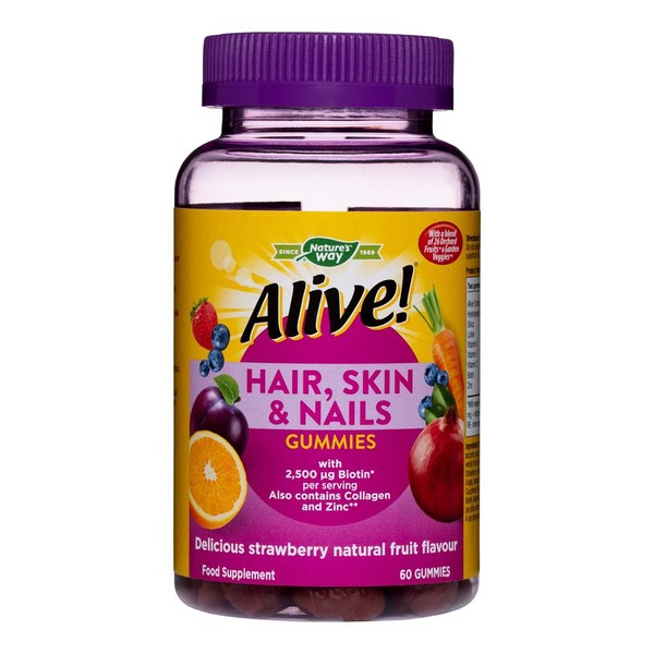 Alive! Hair, Skin & Nails Supplement | Contains 2,500mcg of